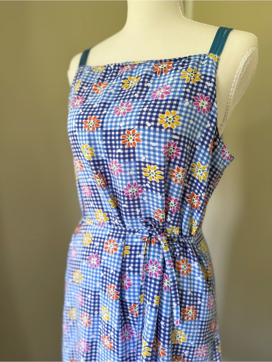 Dresses & Skirts - Truly Vintage Sundress Blue Gingham Floral Sun Dress AKR Brand One Size Ribbon